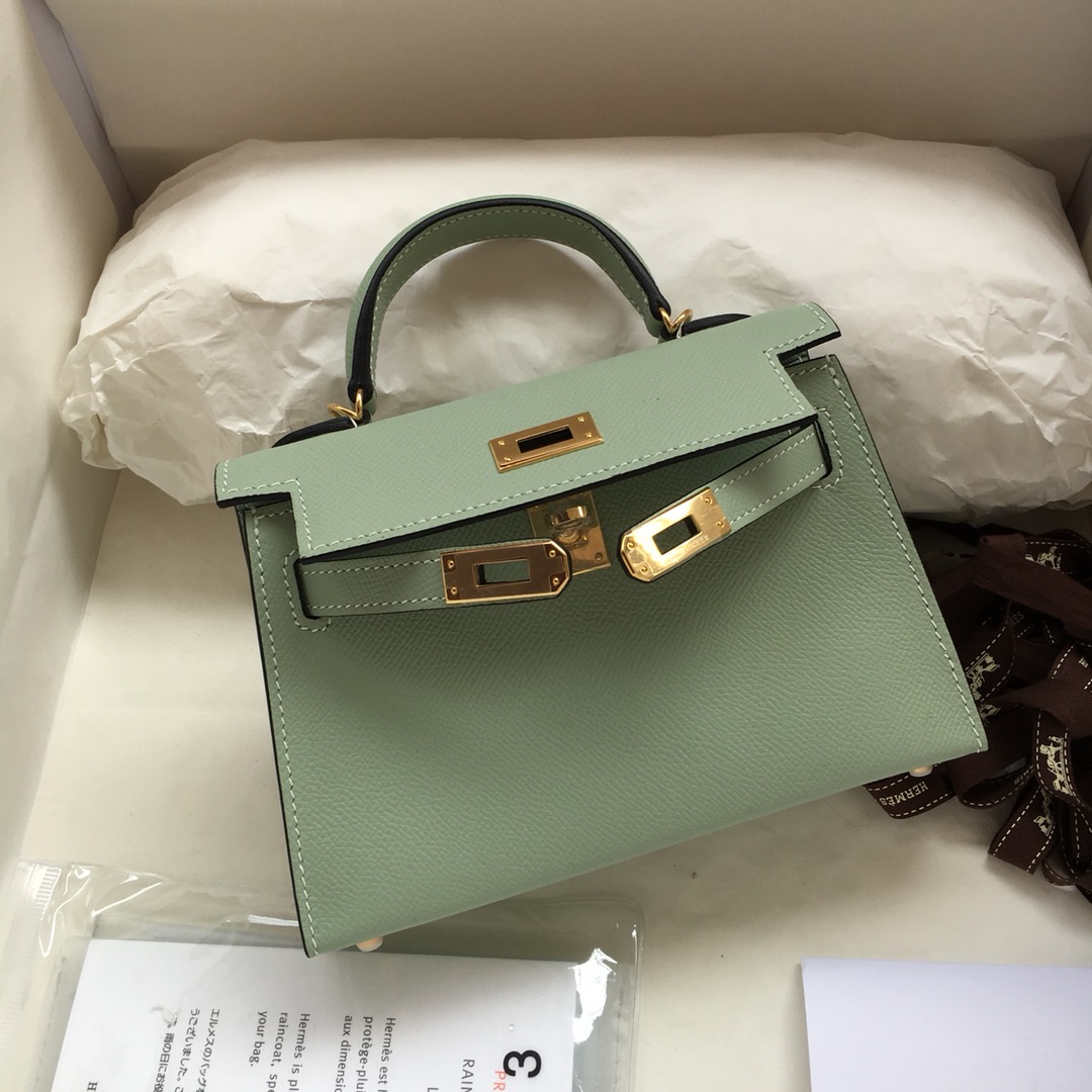 Hermes Kelly Mini II Bag 19CM In Sauge Green Epsom Leather